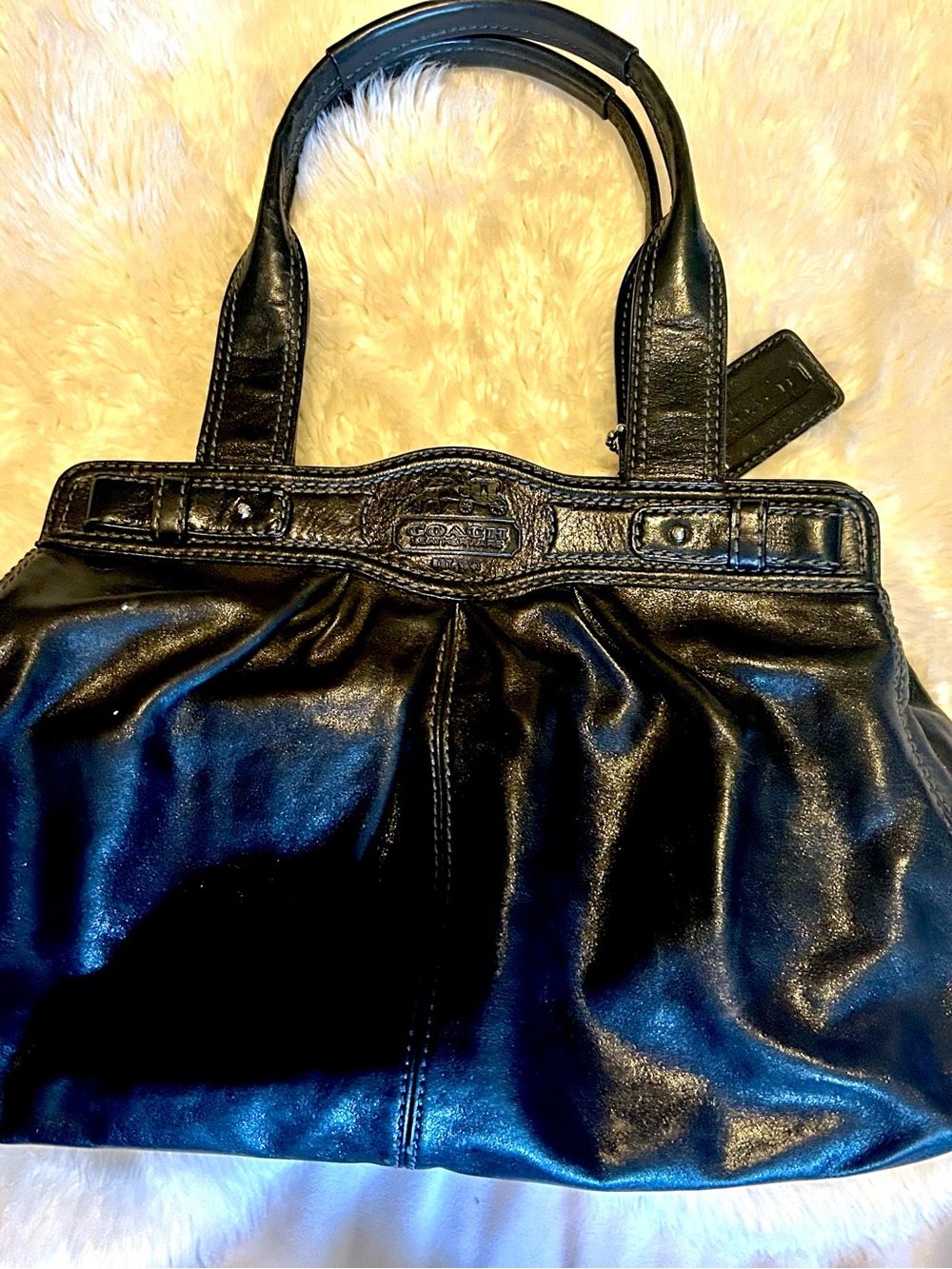 Coach Pleated Black Leather Garnet Satchel Bag - Picture 3 of 8